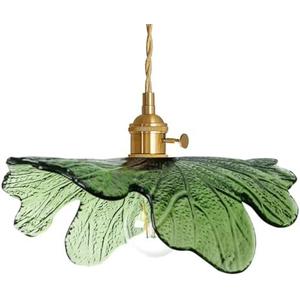 Auwieou Vintage Pendant Lights Green Glass Pendant Lighting Kitchen Island Hand Blown 1-Light Brass Pendant Light Farmhouse Hanging Light fixtures with Glass Shade for Dining Room Bedroom