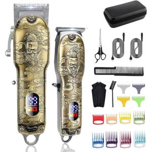 Professional Barber Hair Clippers and Trimmers Set, Cordless Barber Kit Hair Cutting Kit with Travel Case Barber Clippers Set Professioal Mens Grooming Kit