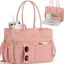 Bagstellar Teacher Bags for Women, 15.6 inch Laptop Work Tote Bag Quilted Nurse Bible Computer Shoulder Bag for School Travel | Dream Tote Work Bag, with 40oz Cup Holder, Insulated Pocket, Zipper & Strap, Office Briefcase, Ideal Gift for Women (Pink)