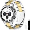 GOLDTOLUCK Compatible with Samsung Galaxy Watch 7 6 5 4 FE Band Pro Classic 43mm 47mm 45mm 40mm 44mm 42mm 46mm No Gap Classy Elegant Casual Men Women Metal Business Stainless Steel (43/47/45/40/44/42/46mm, Gold/Silver)