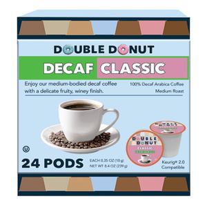 Double Donut Medium Roast Decaf Coffee Pods, Classic, for Keurig K-Cup Machines, 24 Single-Serve Capsules per Box, Best By: 10/28/2026