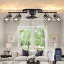 Garwarm Ceiling Fans with Lights and Remote,39.3" Kitchen Ceiling Fan,360 Rotatable Lampheads Bladeless Black Fandelier Flush Mount Ceiling Fans for Bedroom Dining Room Living Room6 Speed, Timing