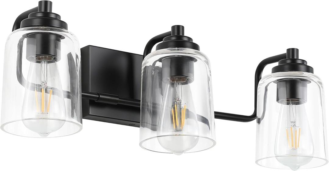 SOLFART 3 Lights Bathroom Light Fixtures Over Mirror Black Vanity Lights for Bathroom Wall Lights for Bathroom Matte Black Mirror Light
