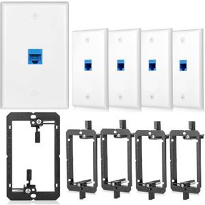5 Pack Ethernet Wall Outlet Cat6 Plate RJ45 Keystone Jack Gifts Network Blue 1 Port 2 Inline Coupler Connector Box Cover with Low Voltage Mounting Bracket Internet Interconnect Panels Cable