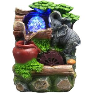 Tabletop Fountain Indoor Small Rockery Desktop Mountain Cascading Waterfalls with Rolling Ball Waterwheel for Gift and Decoration
