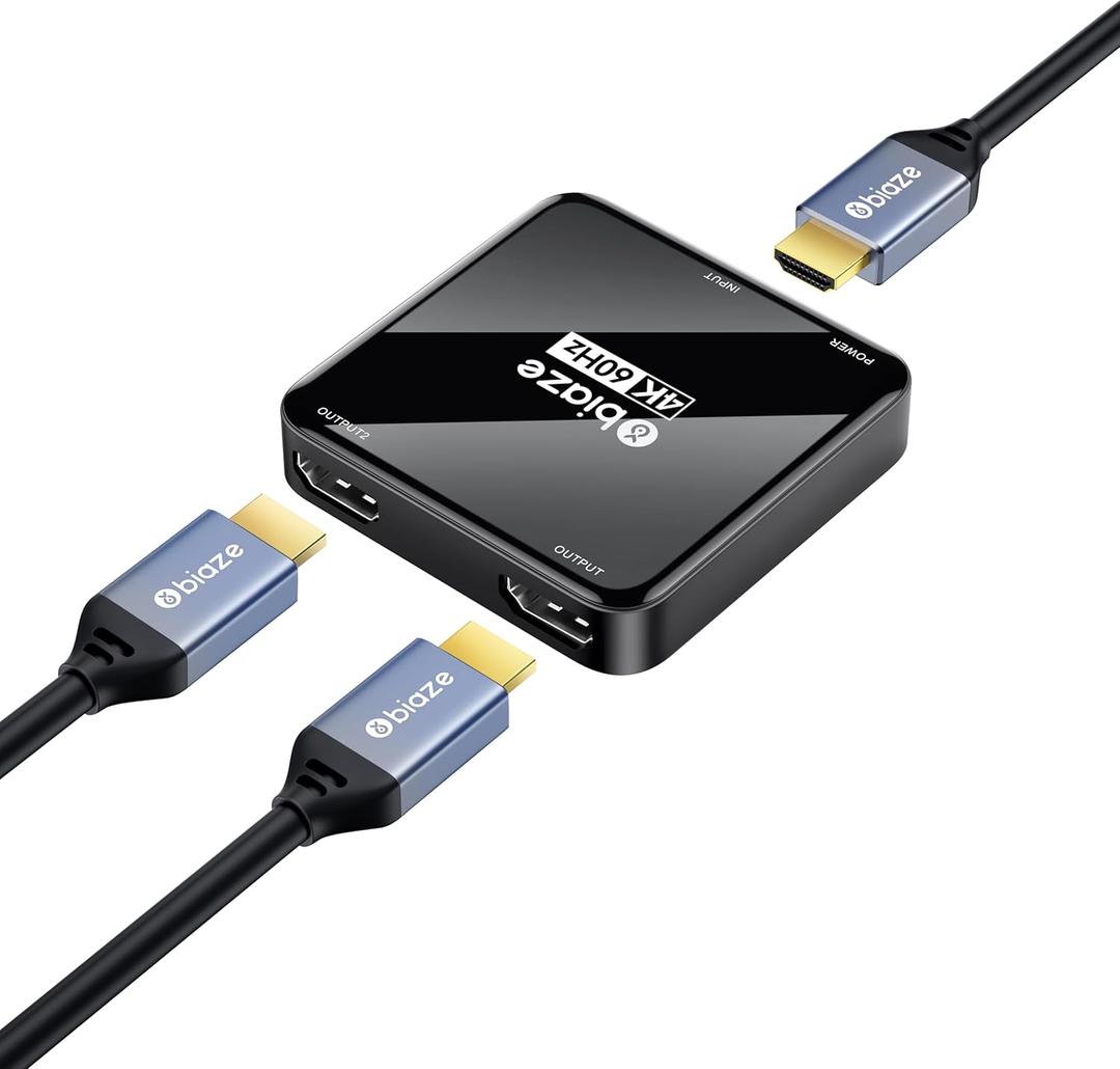 1x2 HDMI Splitter 4K 60Hz, 1 in 2 Out HDMI Supports 3D & 1080P@60Hz, Duplicate/Mirror One Source to Two Displays, Ultra HD High Speed Splitter for PC, Laptop, Xbox, PS5, Roku, TV