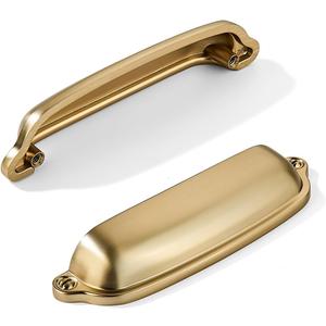 khtumeware 10 Pack Brushed Brass Cup Pulls 4 Inch Center to Center - Cabinet & Drawer Handles for Kitchen Hardware