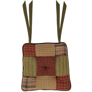VHC Brands Tea Cabin Chair Pad Patchwork Log Cabin Country Rustic Lodge Design, Moss Green and Deep Red VHC Brands Tea Cabin Chair Pad Patchwork Log Cabin Country Rustic Lodge Design, Moss Green and Deep Red
