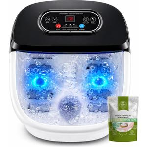 RIGHTMELL Foot Spa with Ozone & Blue Light, Bubble Massage & 8 Rollers, Adjustable Constant Temperature (95-118), Large Capacity Foot Massager with Epsom Salt for Home & Office Relaxation