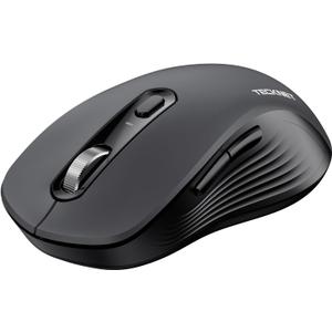 TECKNET Wireless Bluetooth Mouse, [USB + BT1 + BT2] Silent Click,4-Way Scroll Wheel Wireless Mouse for Laptop, Full-Size, 4800 DPI Computer Mice, Dual Mode for Laptop, PC, iPad, MacBook-Dk.Gray (Grey)
