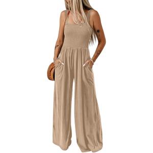 Dokotoo Women's Casual Loose Overalls Jumpsuits One Piece Sleeveless Wide Leg Long Pant Rompers With Pockets (Brown, XL)