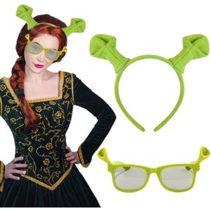 Halloween Green Monster Ears Headband Ogre Sunglasses Ogre Ears Hair Hoop Alien Hairband Eyeglasses for Carnival Party