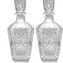 Whiskey Decanter  Elegant Liquor Decanter Set  Glass Liquor Bottle for Whiskey, Tequila and Brandy  Sophisticated Sparkling Design  Set of 2 Premium Decanters for Alcohol