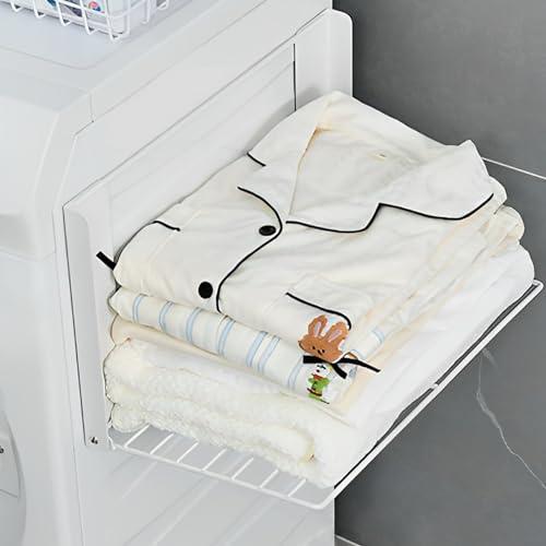 ROLIZOE Magnetic Multi-Purpose Organizer Shelf – Space-Saving Side Storage for Washing Machine, Fridge & Bathroom, Folding Towel Rack for Laundry Room & Camper Sink Area – White