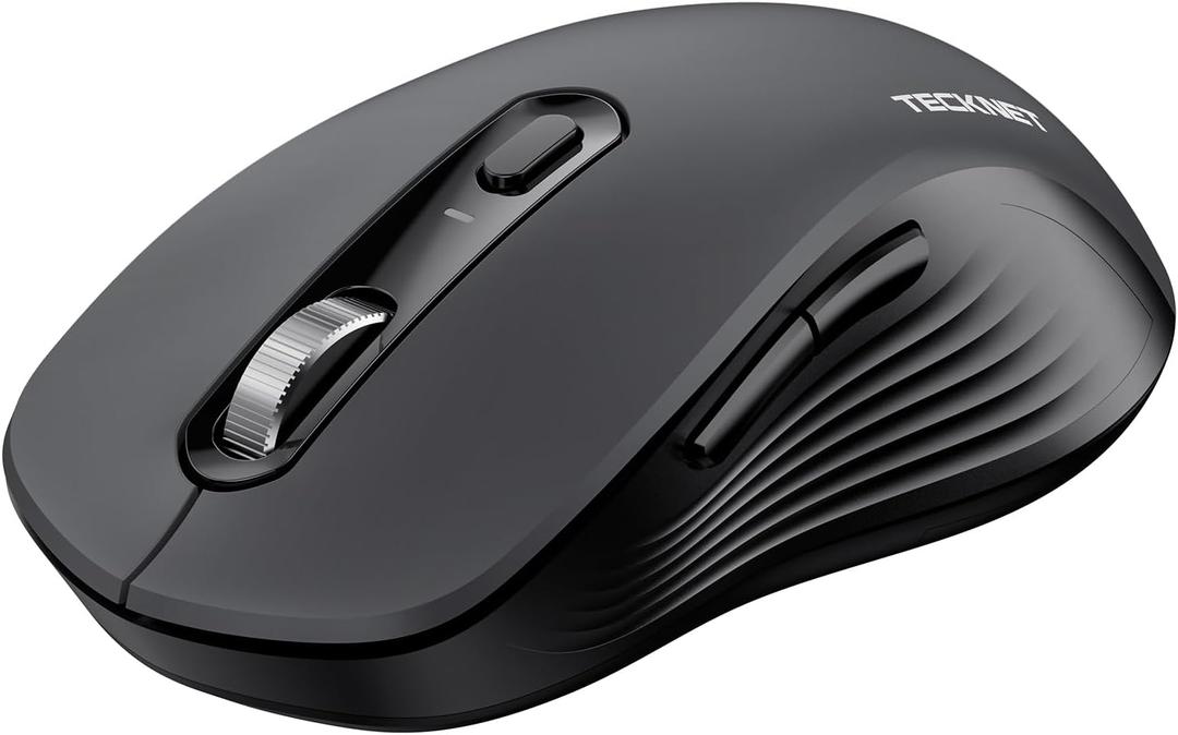 TECKNET Wireless Bluetooth Mouse, [USB + BT1 + BT2] Silent Click,4-Way Scroll Wheel Wireless Mouse for Laptop, Full-Size, 4800 DPI Computer Mice, Dual Mode for Laptop, PC, iPad, MacBook-Dk.Gray (Grey)