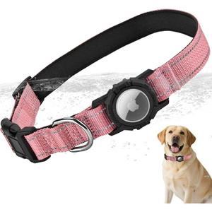WhoseID Airtag Dog Collar | with Waterproof Air Tag Holder | QR Code Pet ID | Durable Comfortable Oxford Padded | Reflective Collar | for Small Puppy Dogs(Rose,S,10''~16'')