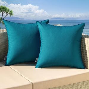 MIULEE Pack of 2 Decorative Outdoor Waterproof Pillow Covers Square Garden Cushion Sham Throw Pillowcase Shell for Spring Patio Tent Couch 20x20 Inch Deep Blue