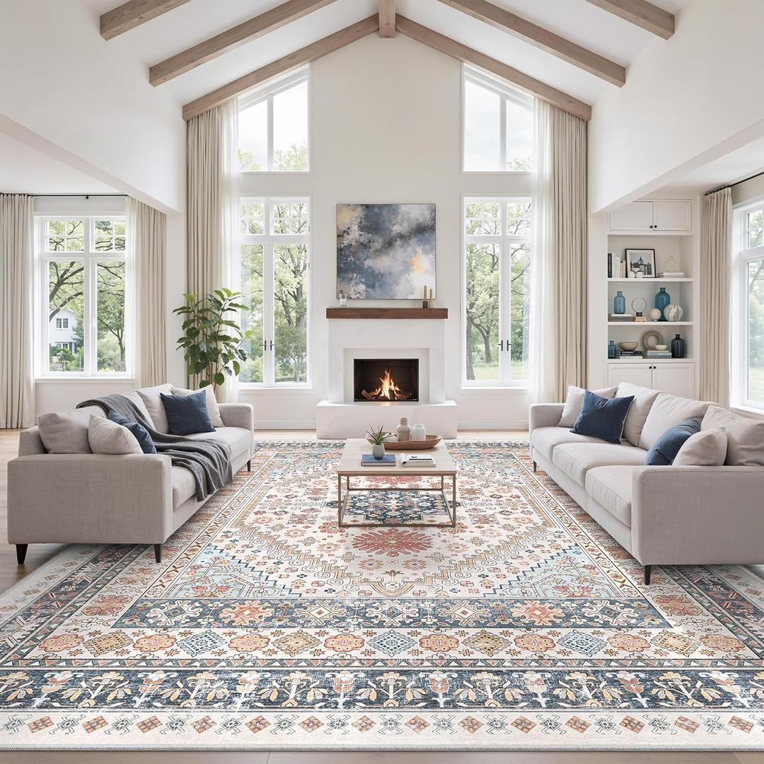 zesthome 10x14 Area Rugs for Living Room,Non-Slip Backing Washable Rugs,Vintage Large Area RugStain Resistant Home Decor Rug (Multi,10'x14')