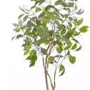 Artificial Fake Ficus Tree 4FT Tall 1Pack with String Lights & White Planter & Free Moss, Artificial Plants Indoor, Artificial Trees for Home Decor Indoor, Faux Ficus Tree