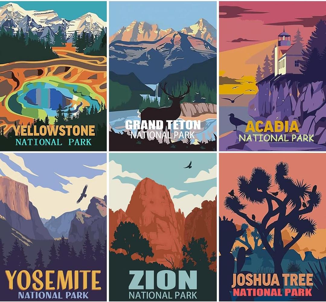 6 Pack National Park Diamond Painting Kits for Adults,5D Landscape Diamond Art Kits for Adults Beginners,DIY Mountain Full Round Drill Diamond Dots Gem Art Kits for Home Wall Decor 11.8x15.7 Inch (G0005)