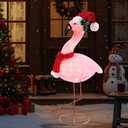 Flamingo Christmas Decorations, 28 Inch Lighted Pink Flamingo Outdoor Christmas Holiday Yard Display, Pre-lit with LED Lights for Xmas Event Decor