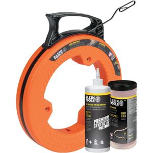Klein Tools 80058 Fish Tape Wire Pulling Kit with 50-Foot Steel Fish Tape, 500-Foot Pull Line and Wire Pulling Lubricant, 3-Piece