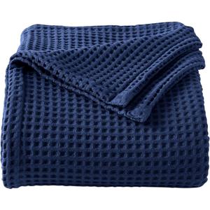 100% Cotton Waffle Weave Bed Blanket | Soft, Breathable, and Lightweight Blanket for All-Season | Perfect for Layering | Brielle Collection (Full/Queen, Navy)
