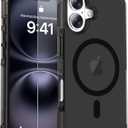 jaroco Magnetic for iPhone 16 Case with Screen Protector, Heavy Duty Protection, Compatible with MagSafe, Military Grade Drop Protection, Translucent Matte Shockproof Phone Cover, Black