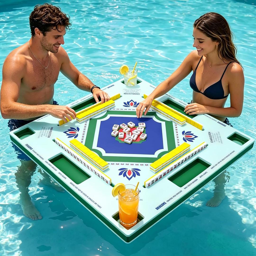Floating Mahjong Table for Pool,Large Stable Water Pool Game Table for Card Games & Tile Games,Swimming Pool and Hot Tub Float Board Game Tray for Adults, Mahjong Floater Table