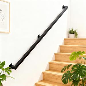 6FT Stair Railing Indoors, Metal Hand Rails for for Stairs Hallway Corridor, Wall-Mounted 500lb Capacity, 2 Sections, Black