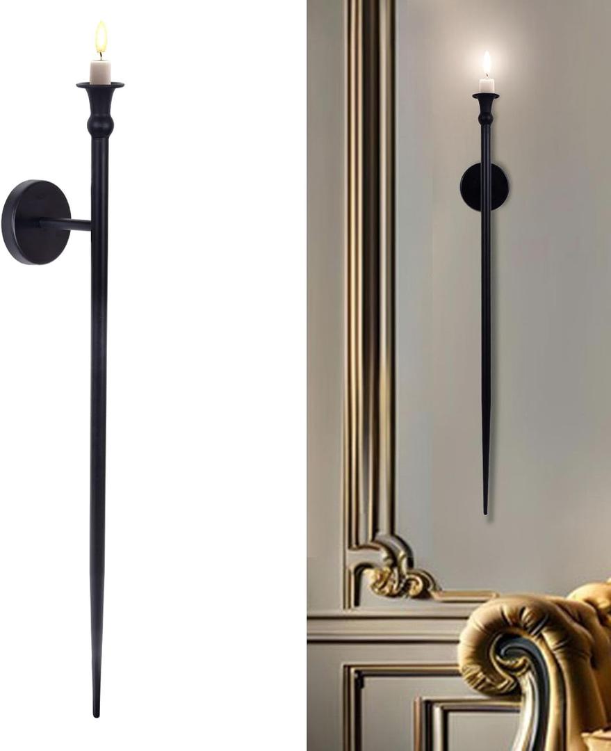 Candle Sconce Long Wall Candle Holder - (1 Pcs) Black Long Wall Candle Sconce Retro Chic Wall Sconce Candle Holder Decoration for Dining Room, Living Room, Office, Bathroom