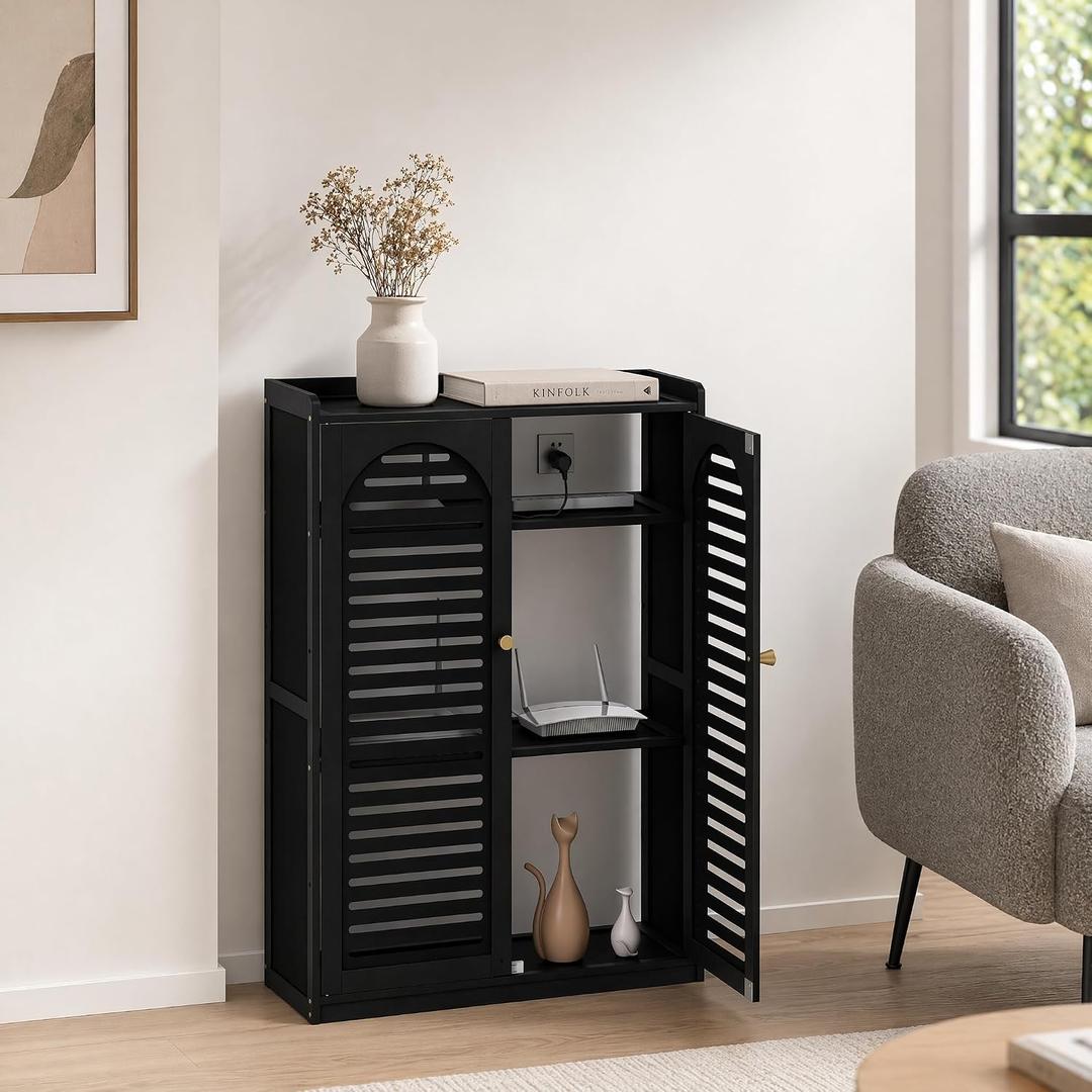 lesolar WiFi Router Storage Cabinet, Router Organizer with Adjustable Shelf | Floor Standing Modem Cable Management Hider, Modem Box Electronics Enclosure for Living Room, Office and Bedroom