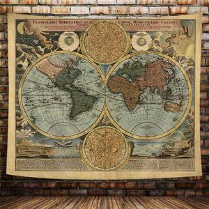 Vintage World Map Tapestry, Antique Old Nautical Map of the World Wall Art, Historical Atlas Geography Retro Wanderlust Pirate Tapestry Wall Hanging for Bedroom Living Room Dorm, 60X50in, Brown Tan (60L" x 50W", Multi1)