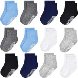 GRPSKCOS Baby Socks Non Slip 12 Pairs Toddler Anti Skid Socks for 0-7 Years Infants Little Kids Boys Girls (0-6 Months)