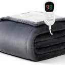 Homemate Electric Heated Blanket Full - 72"x84" Heating Blanket Full Size 1/2/4/6/8 Hours Auto-Off 10 Heat Level Over-Heat Protection Flannel Sherpa Big Heater ETL Certification (Light Grey)