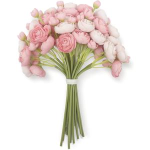 18pcs Mini Ranunculus Artificial Flowers (1.5" Head) - Premium Faux Silk Filler Flowers for Wedding Bouquet, DIY Centerpieces - Vibrant Green Stems (Fresh Look) - Dusty Rose