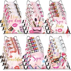 24 Pcs Spa Party Favor Bags Drawstring Backpack Gift Bags for Girls Women Makeup Birthday Party Decorations Salon Baby Shower Spa Decorations, 12 x 10 Inch