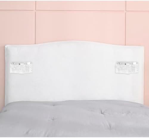 WOMACO Headboard Cover with Remote Pockets, Stretch Velvet Head Board Slipcover, Queen/Twin/King/Changeable Bed Head Cover for Upholstered Headboard (White, Headboard Length (55"-67"))