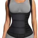 FeelinGirl Waist Trainer for Women Latex Waist Trainers Vest Plus Size Waist Cincher Corset 3 Belts Hooks Steel Bones (X-Large, Ablack-triple Belts-9 Steel Bones-3 Hooks)