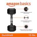 Amazon Basics Rubber Hex Dumbbell Hand Weight, 15 LB 