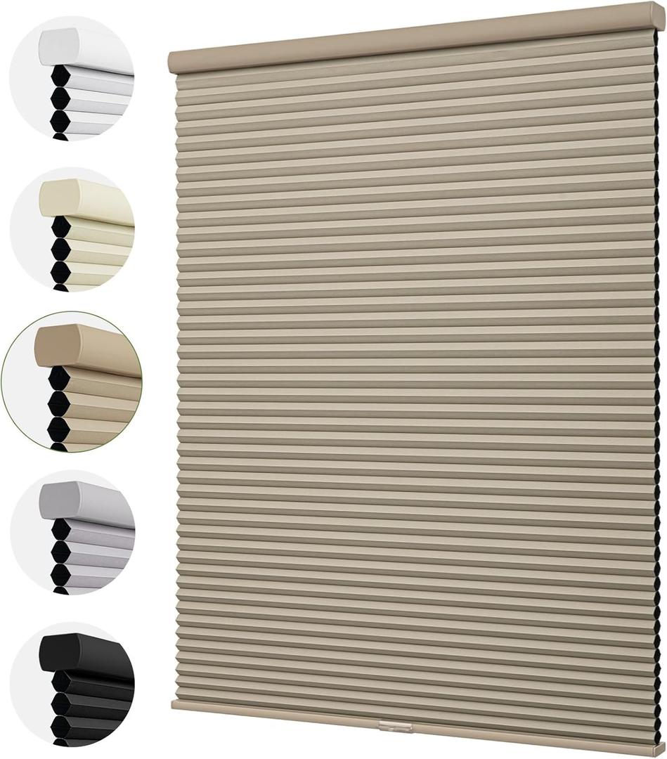 MiLin Cordless Cellular Shades 1.5 Inches Cell Cellular Blinds for Indoor Window Pull Down Honeycomb Blinds Thermal Insulated for Home, Office, Bedroom (Blackout Brown, 34" W x 64" H)