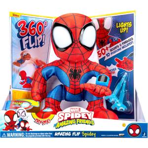 Marvel Spidey and His Amazing Friends Amazing Flip Spidey - 12-Inch Animatronic Plush with Lights, Sounds, and Web Dart Launcher