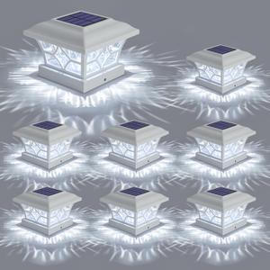 APONUO Solar Post Cap Lights 8 Pack with 1000mAh Battery - for 4x4 5x5 6x6 Fences, Larger Size & Longer Lasting, 2-Mode, IP64 Waterproof, for Deck Patio Yard (White)