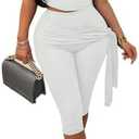 Vssjavun Women's 2 Piece Outfits Sexy Sleeveless One Shoulder Crop Tops Bodycon Capri Pants Sets L