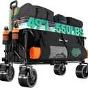 SUNNYFEEL 49" L Foldable Wagon Cart with Big Wheels - 550lbs Heavy Duty Extra Long Collapsible Shopping Cart - Utility Grocery Wagon for Garden Sports Camping Outdoor Activities (Black)