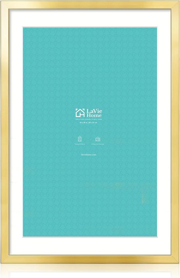 24x36 Picture Frame Gold Poster Frame,Display Pictures 20x30 with Mat or 24x36 Without Mat, Stable and Sturdy Frame and Polished Plexiglass, Horizontal and Vertical Format of The Walls