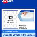 Avery Printable Durable White Round Labels, Sure Feed Technology, 2" Diameter, Print-to-the-Edge, Waterproof Labels, Laser & Pigment-Based Inkjet Compatible, 120 Total
