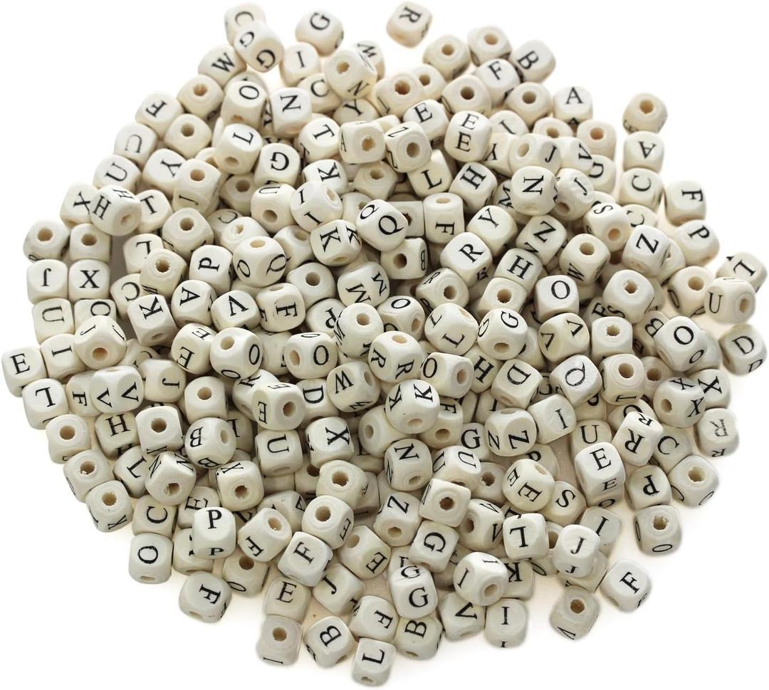 BetterJonny Natural Square Wooden Beads - 600pcs Alphabet Letter Beads for Jewelry Making and DIY Projects (10mm)