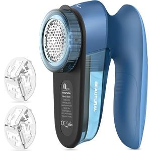 BEAUTURAL Fabric Shaver and Lint Remover, Sweater Defuzzer with 2Speeds, 2 Replaceable Stainless Steel Blades, Battery Operated, Remove Clothes Fuzz, Lint Balls, Pills, Bobbles