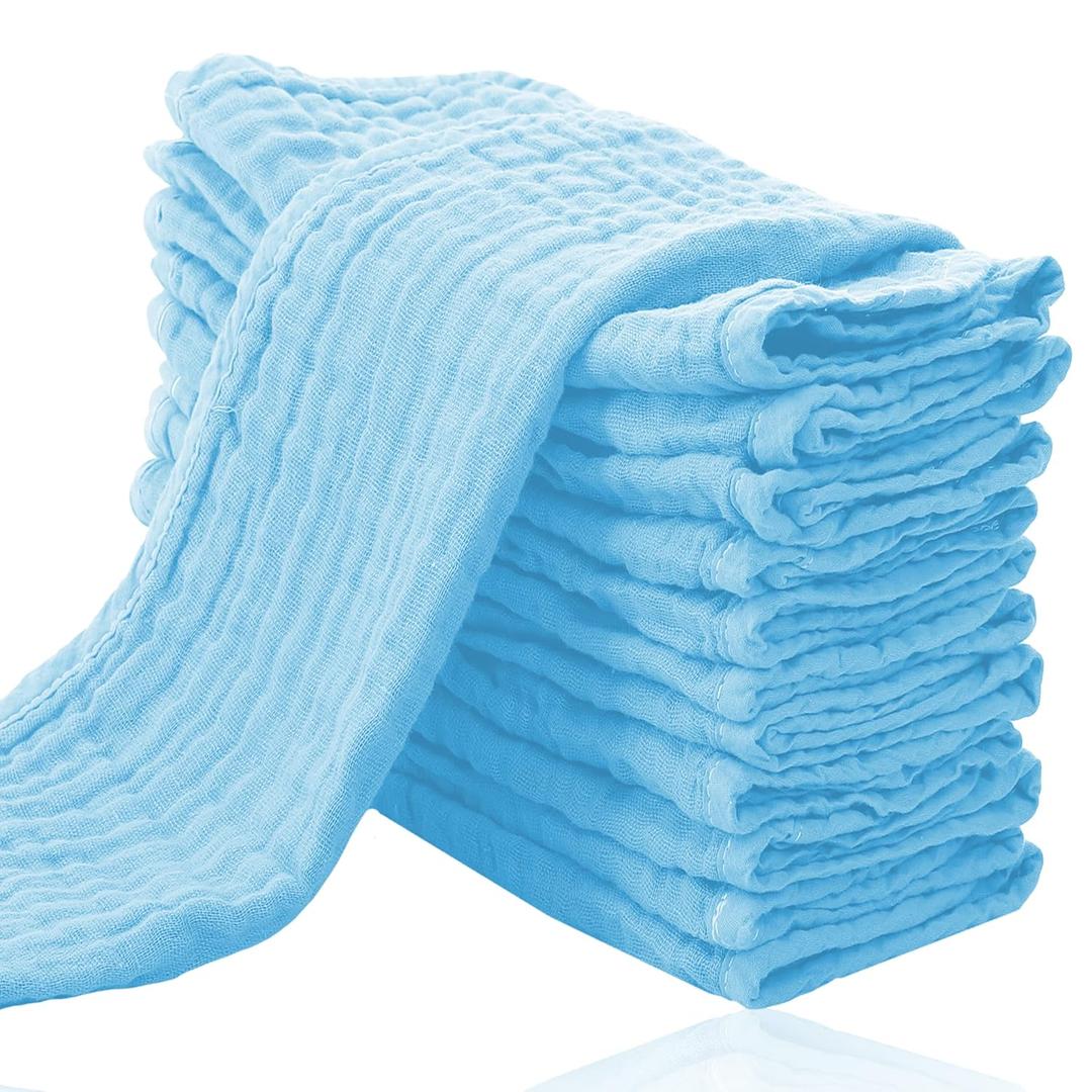 Cute Castle 12 Pack Muslin Burp Cloths for Baby - Ultra-Soft 100% Cotton Baby Washcloths - Large 20'' by 10'' Super Absorbent Milk Spit Up Rags - Burpy Cloths for Unisex, Boy, Girl - Aquamarine